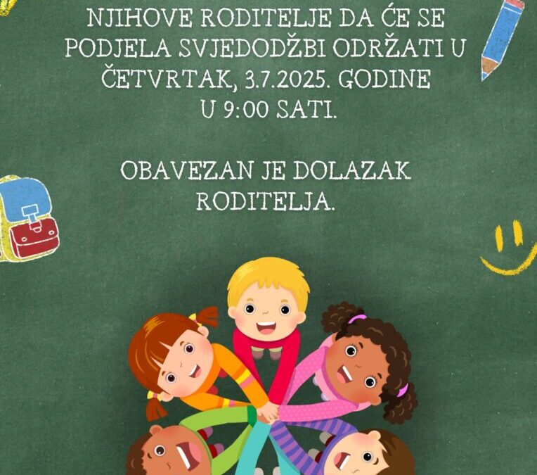 Obavijest o podjeli svjedodžbi