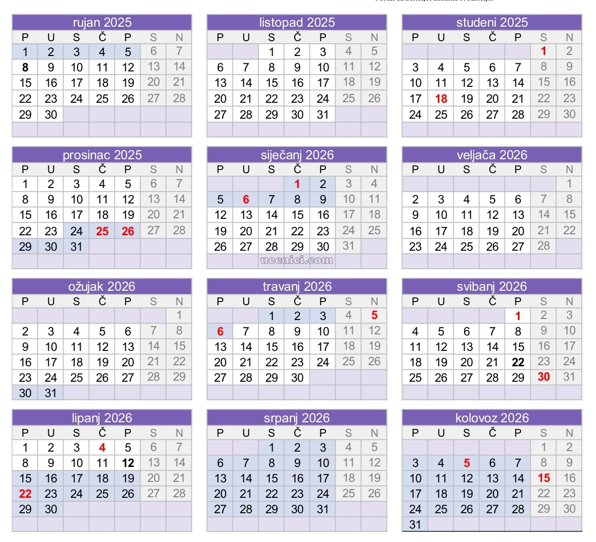 školski kalendar